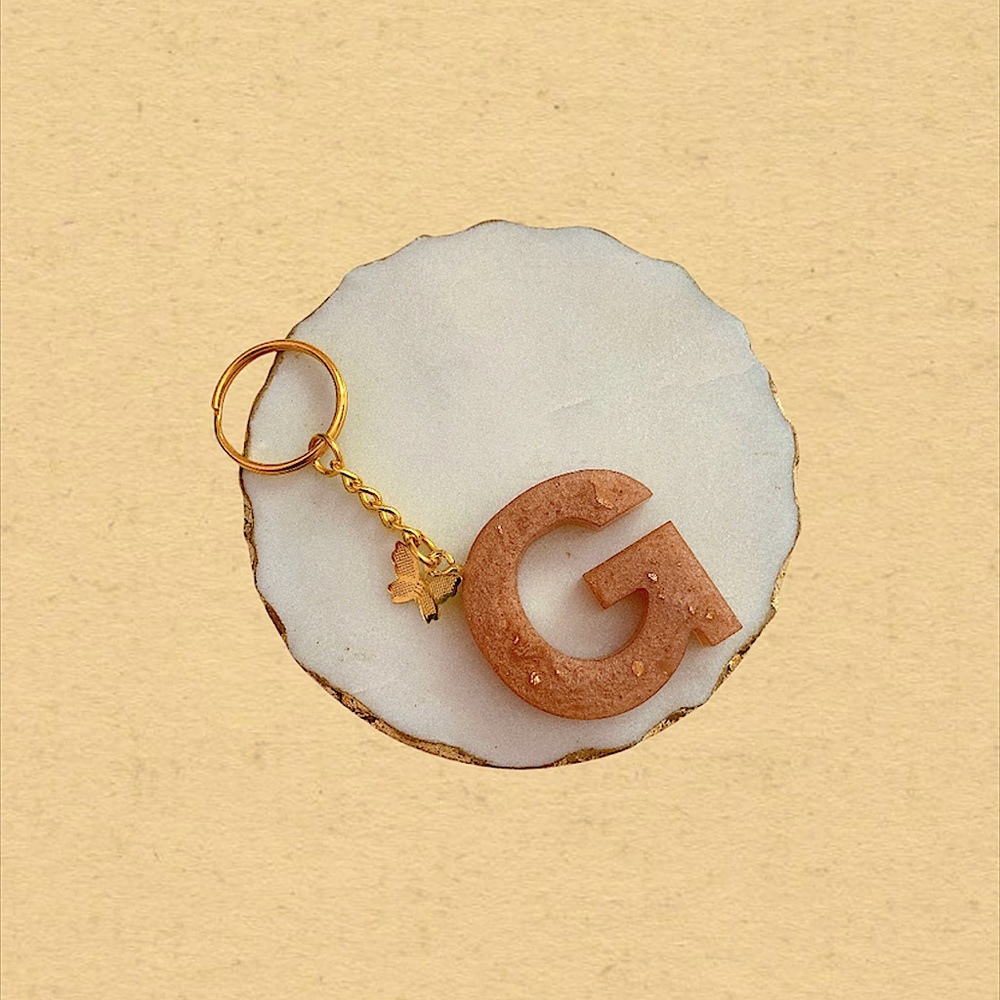 Custom Letter “G” Butterfly Key Chain - Peach Gold